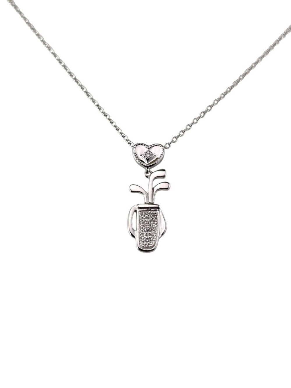 18K White Gold and Diamond Golf Clubs Pendant Necklace #25137